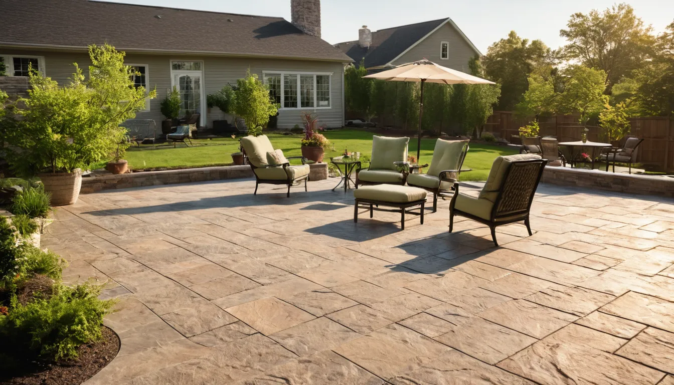 Stamped concrete patio behind a home in the West Leechburg area